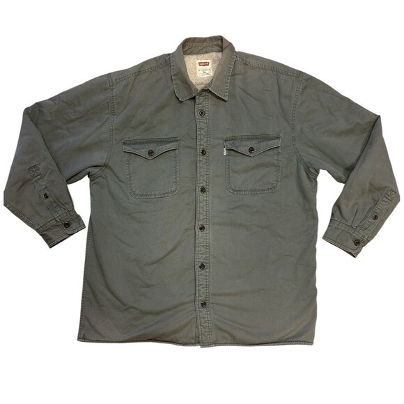 Levis Men’s Gray Sherpa Lined long sleeve Button Down shirt jacket size XL - Picture 1 of 5